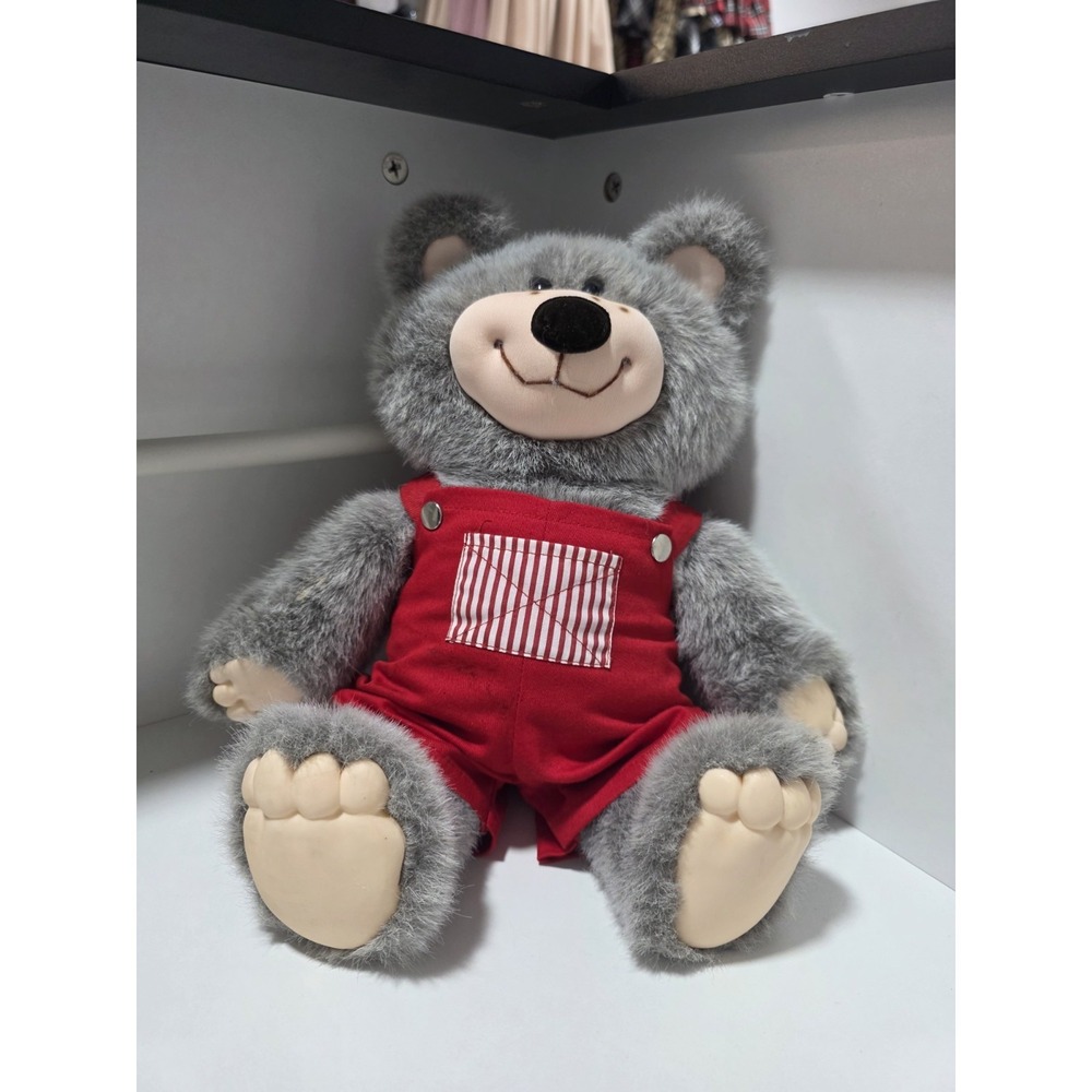 Vintage APPLAUSE PLUSH BEAR 14.5" JETHRO Hatfields Red Overalls Rubber Feet 1986